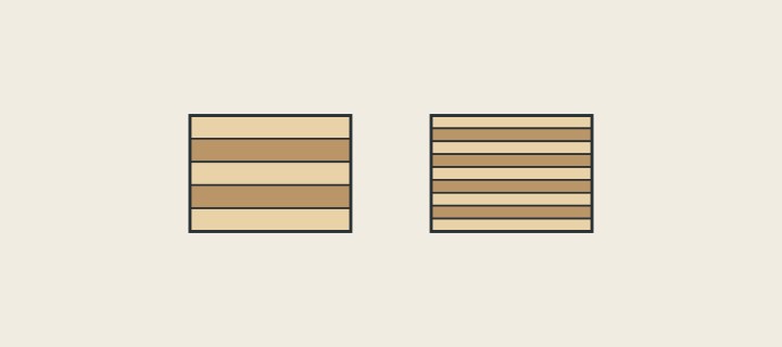 Illustration: two plywood edges of the same thickness with different numbers of plies