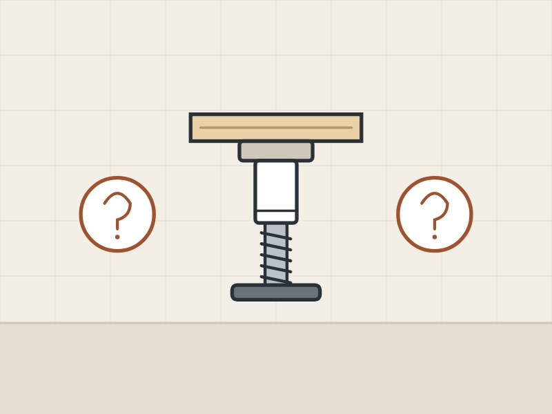 Illustration of a leveling foot between two question marks