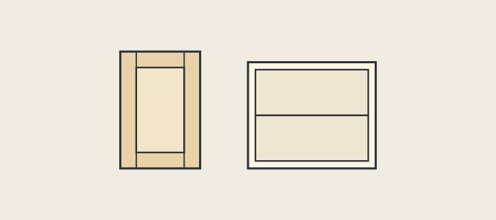 Illustration: a frame-and-panel door beside an open cabinet body