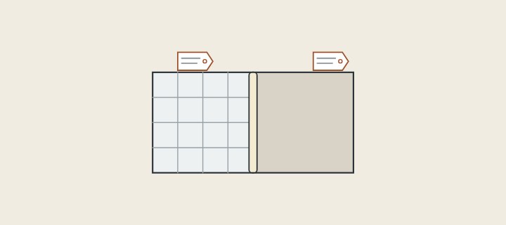 Illustration: a sealant joint between a tiled surface and a stone-coloured surface, each with its own tag