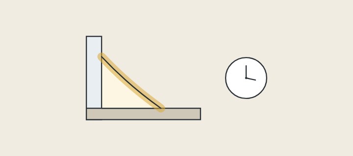 Illustration: a sealant joint in section with a surface skin, beside a clock