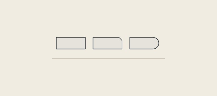 Illustration: three vanity-top edge profiles in section: square, bevelled and rounded