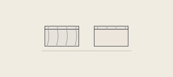 Illustration: two slabs seen on a cut face, one with veins running through the body and one plain below a veined surface layer