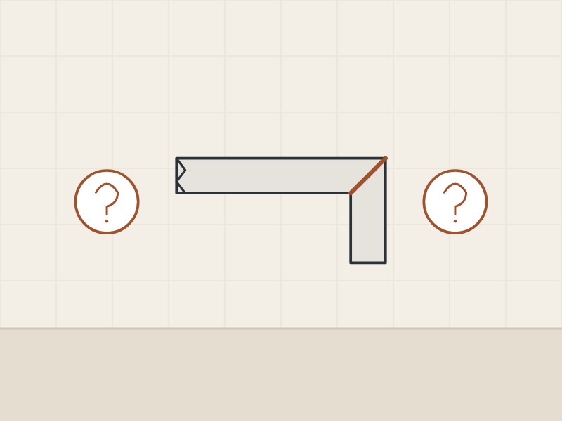Illustration of a top with a mitered front apron in section between two question marks