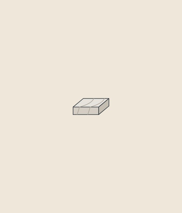 Illustration of a corner sample of a vanity top showing the top surface, the front edge and one finished end