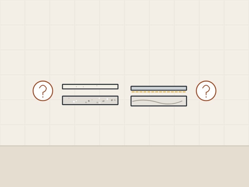 Illustration of four slabs of different thickness between two question marks