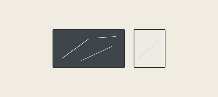 Illustration: a dark sample with light scratch lines that stand out, beside a light sample where a scratch barely shows