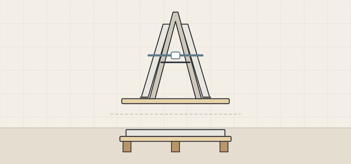 Illustration of two tops strapped on edge to an A-frame above one top lying flat on a pallet
