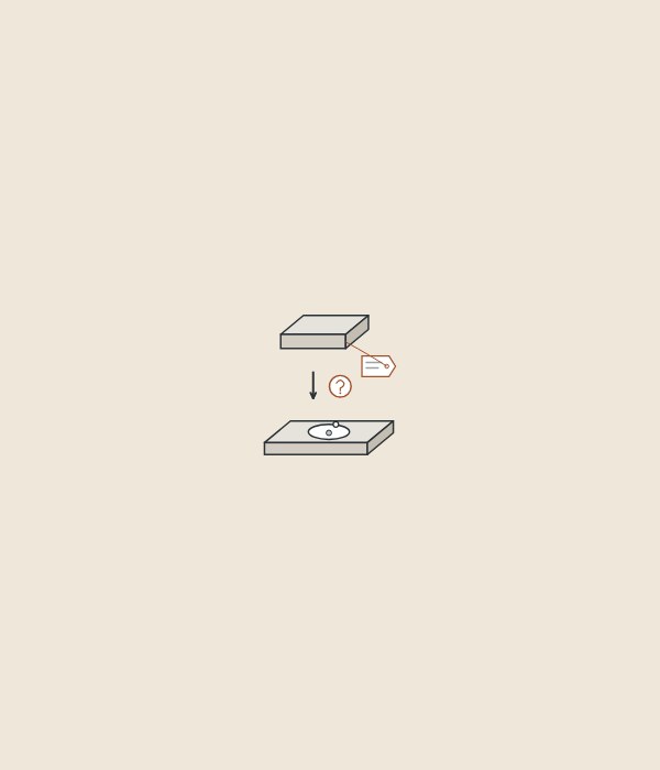 Illustration of a small labeled sample above a full vanity top, with an arrow and a question mark between them