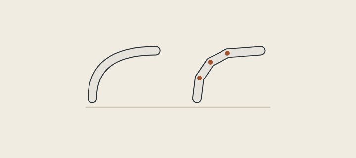 Illustration: a curved strip bent in one piece beside a curve joined from straight pieces with marked seams