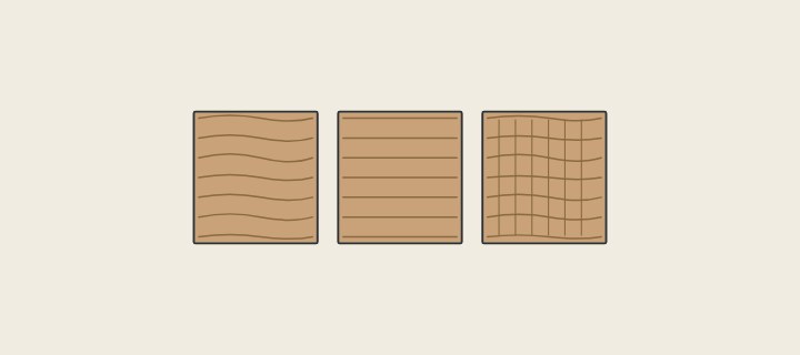 Illustration: three veneer sheets with different grain figures from different cutting methods