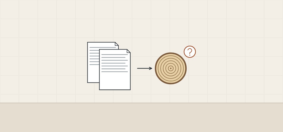 Illustration of two standards documents with an arrow to a log end marked with a question mark