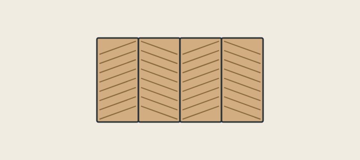 Illustration of four veneer leaves with every other leaf turned over so the grain mirrors at each joint