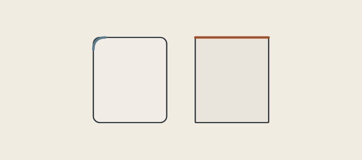 Illustration: two cabinet fronts: one with a wrapped, rounded edge and one with a flat face and a separate edge strip