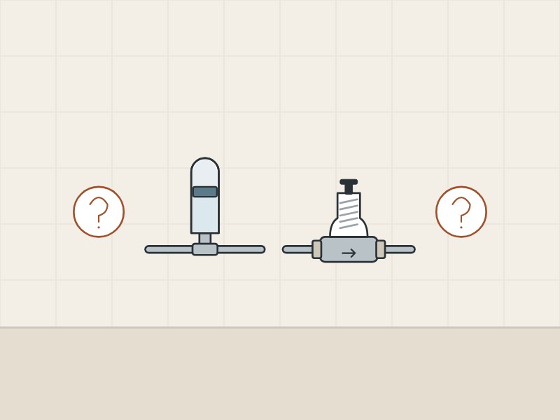Illustration of an arrester and a pressure reducing valve between two question marks