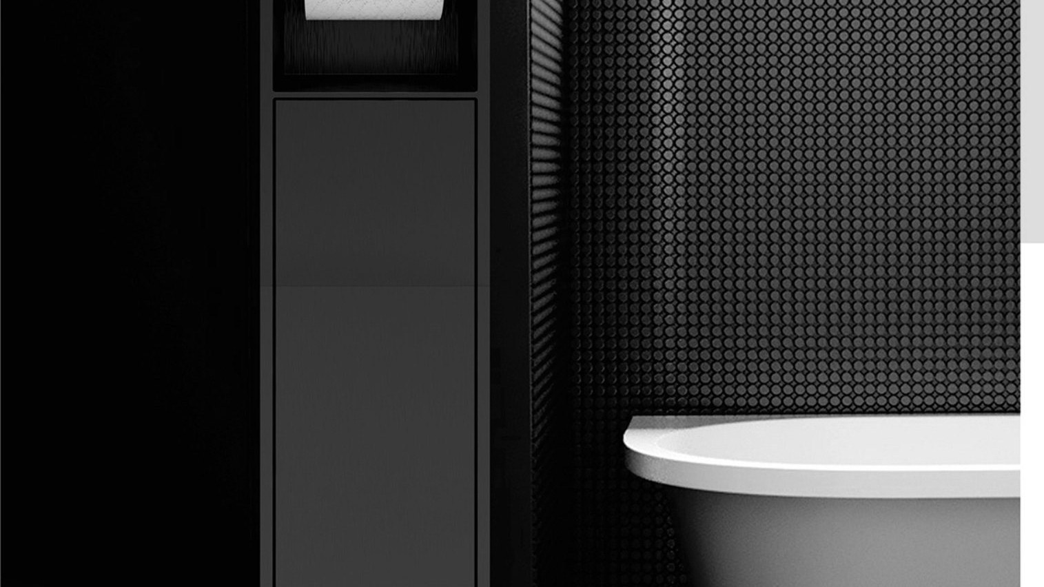 A recessed bathroom niche beside a wall-hung toilet