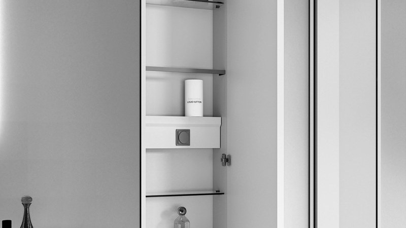 A tall vertical niche with multiple shelves