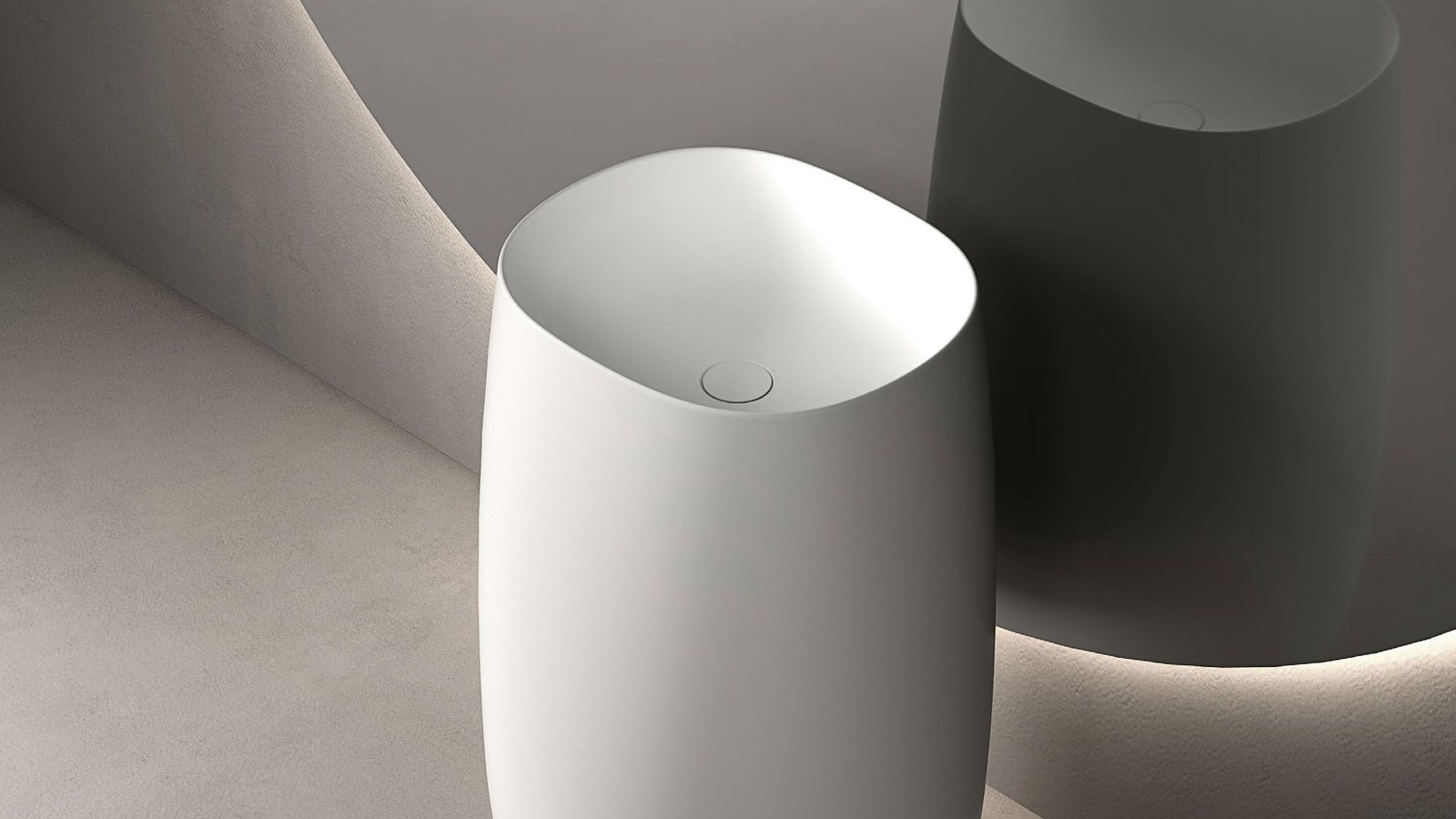 A vessel basin in a powder room