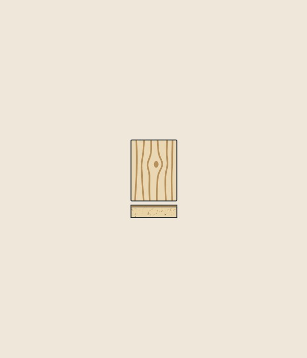 Illustration of a wood-grain door face above the cut edge of the same part, which shows a chip core under a thin face layer
