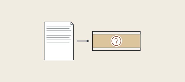Illustration: a quotation sheet with an arrow to a faced board whose core is hidden behind a question mark
