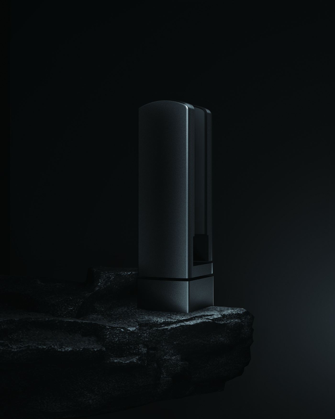 A dark-finish basin faucet shown against a dark background