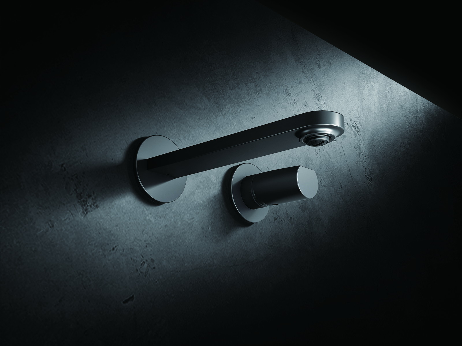 Two-hole basin faucet components on a bathroom counter