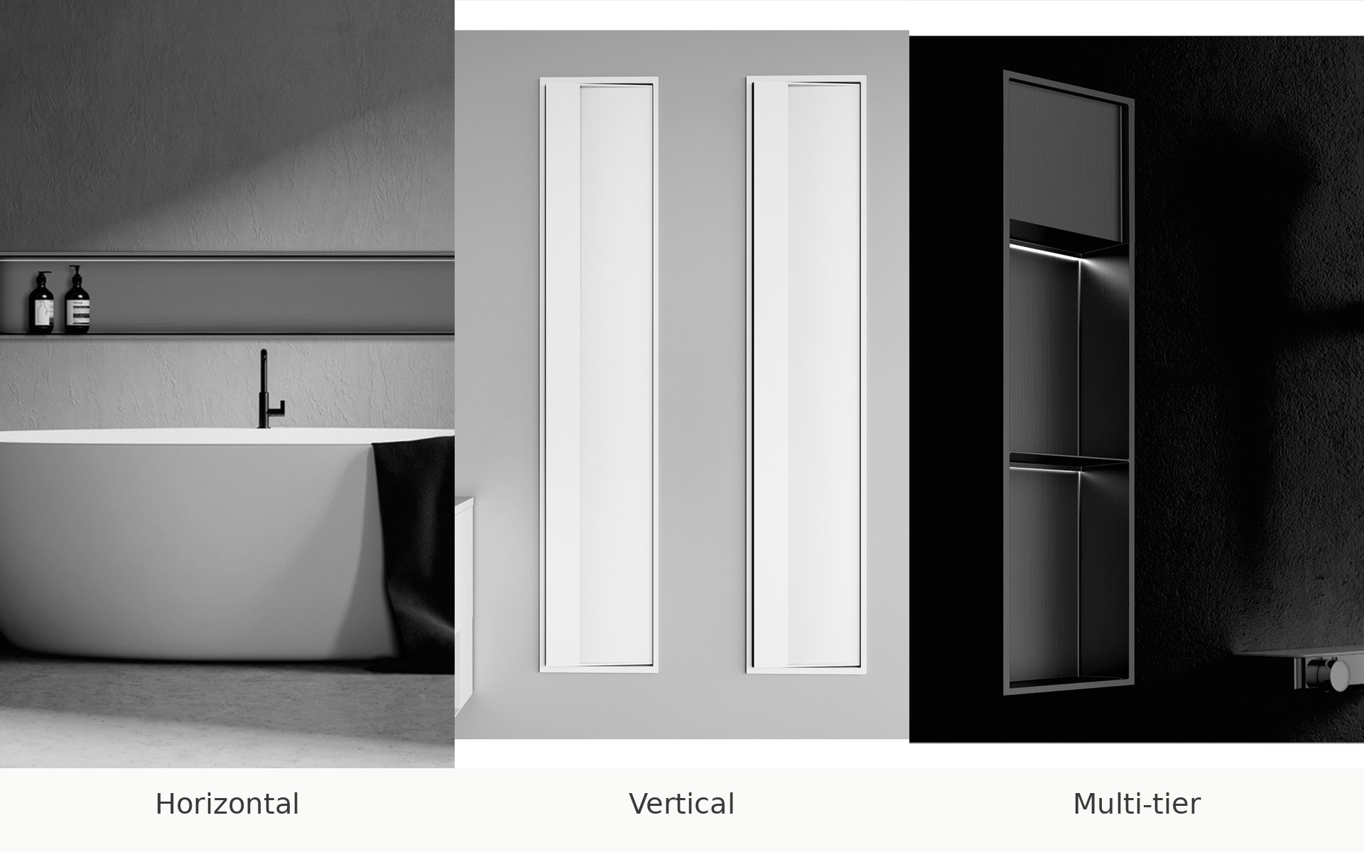 Comparison of horizontal, vertical and multi-tier bathroom niches