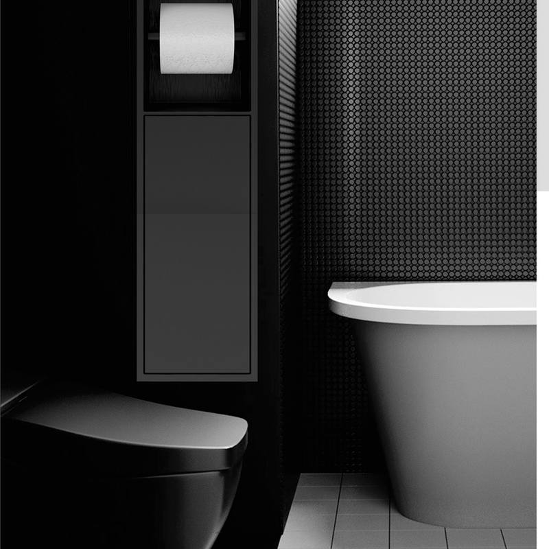 Recessed bathroom niche with a stainless steel liner