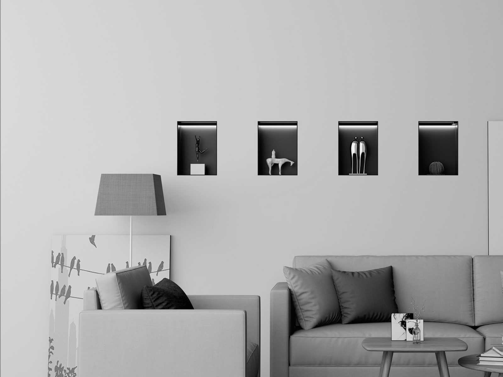 Recessed niches used in a renovated living space