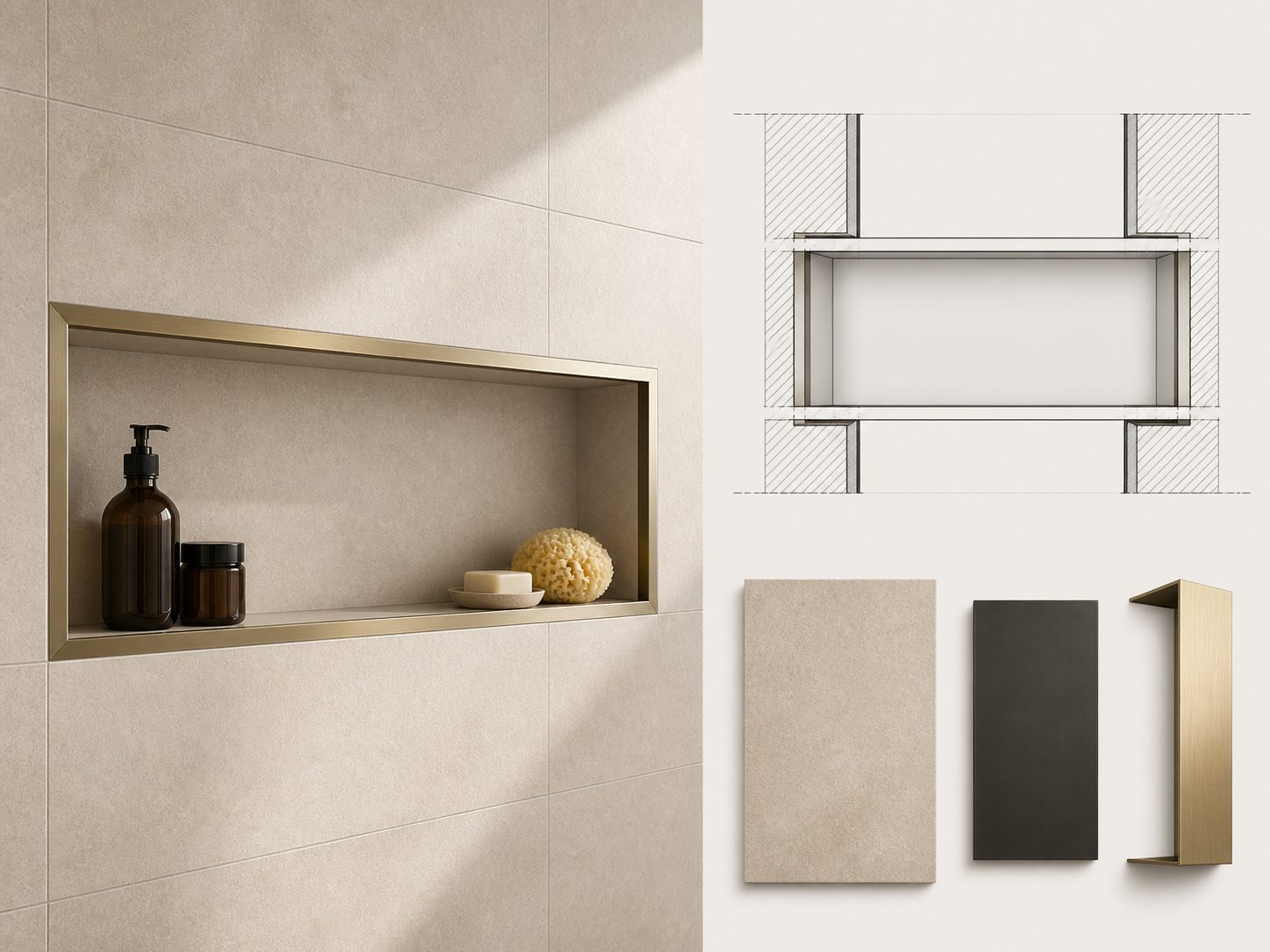 Bathroom niche technical drawing and trim samples for approval