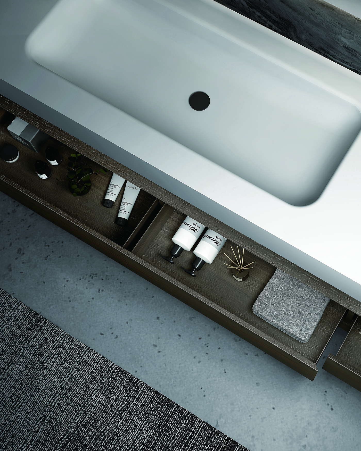 Basin, tap and drawer front shown as a finish reference
