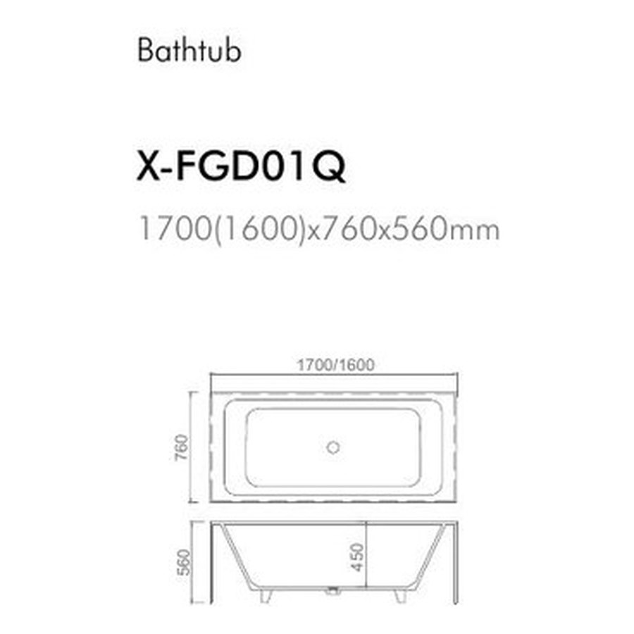 Built-in bathtub installation drawing with drain and access panel