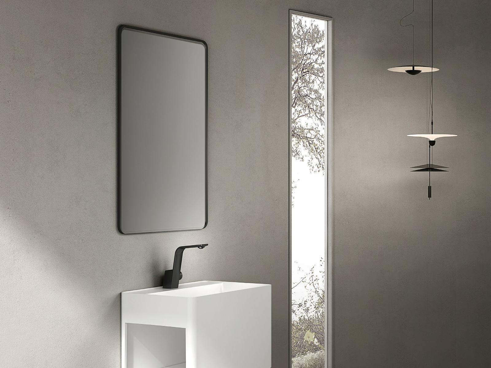 Boutique hotel vanity with a sculpted basin