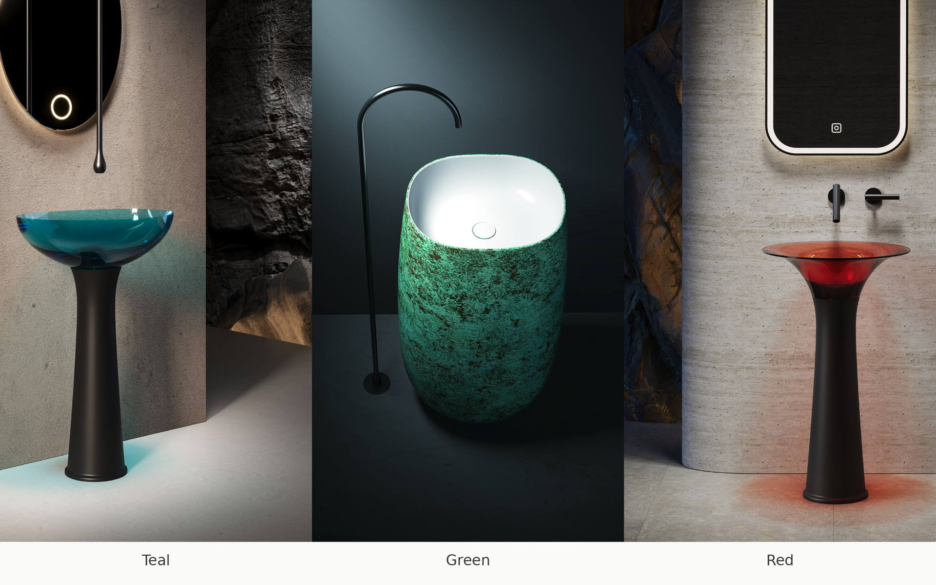 Comparison board showing translucent basin color options