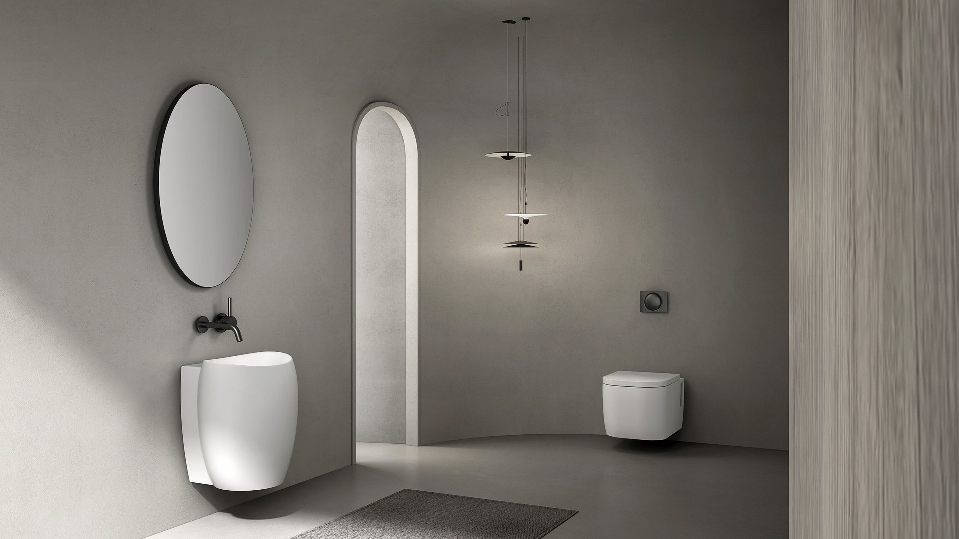 Bathroom space prepared for translucent basin specification