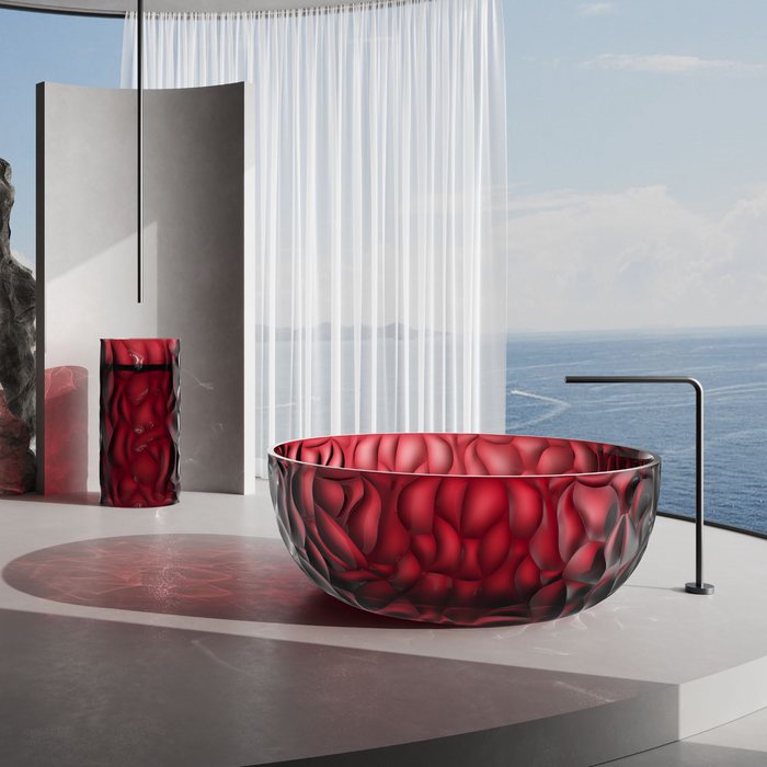 Olive translucent resin bathtub with sea view