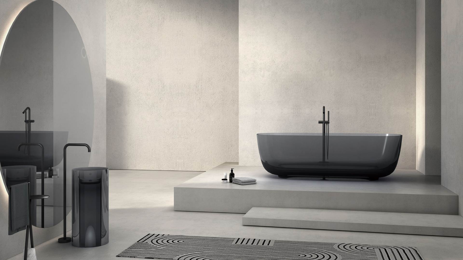 Olive translucent resin bathtub with sea view