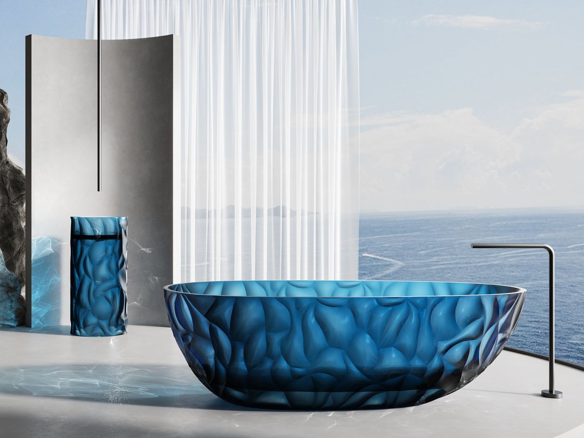 Olive translucent resin bathtub with sea view