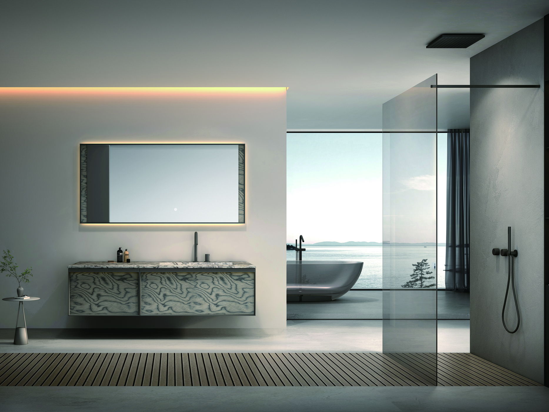 Apartment bathroom with a glass shower enclosure
