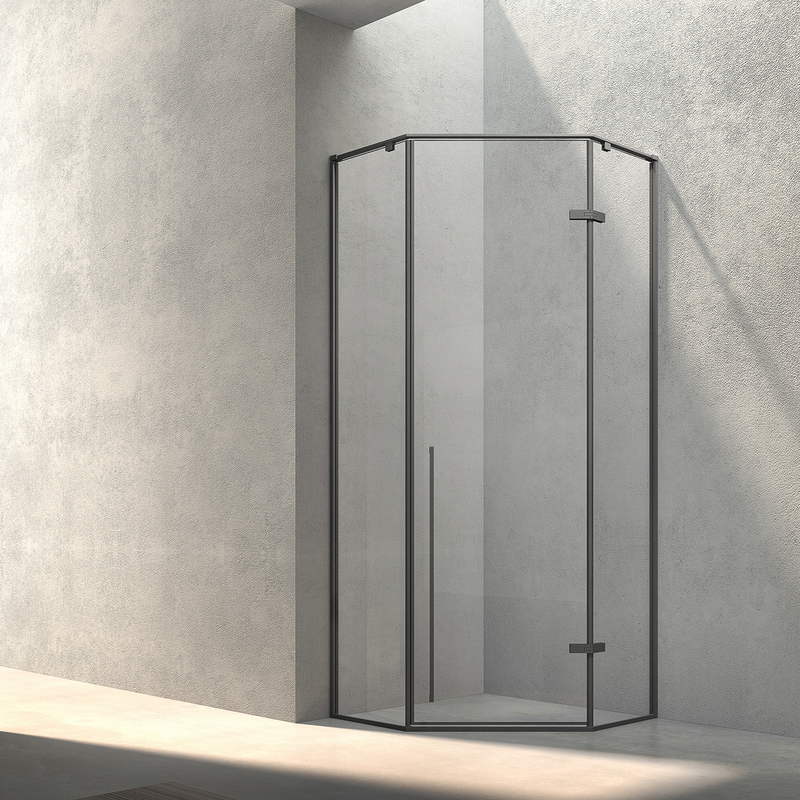 Corner shower enclosure in a compact bathroom