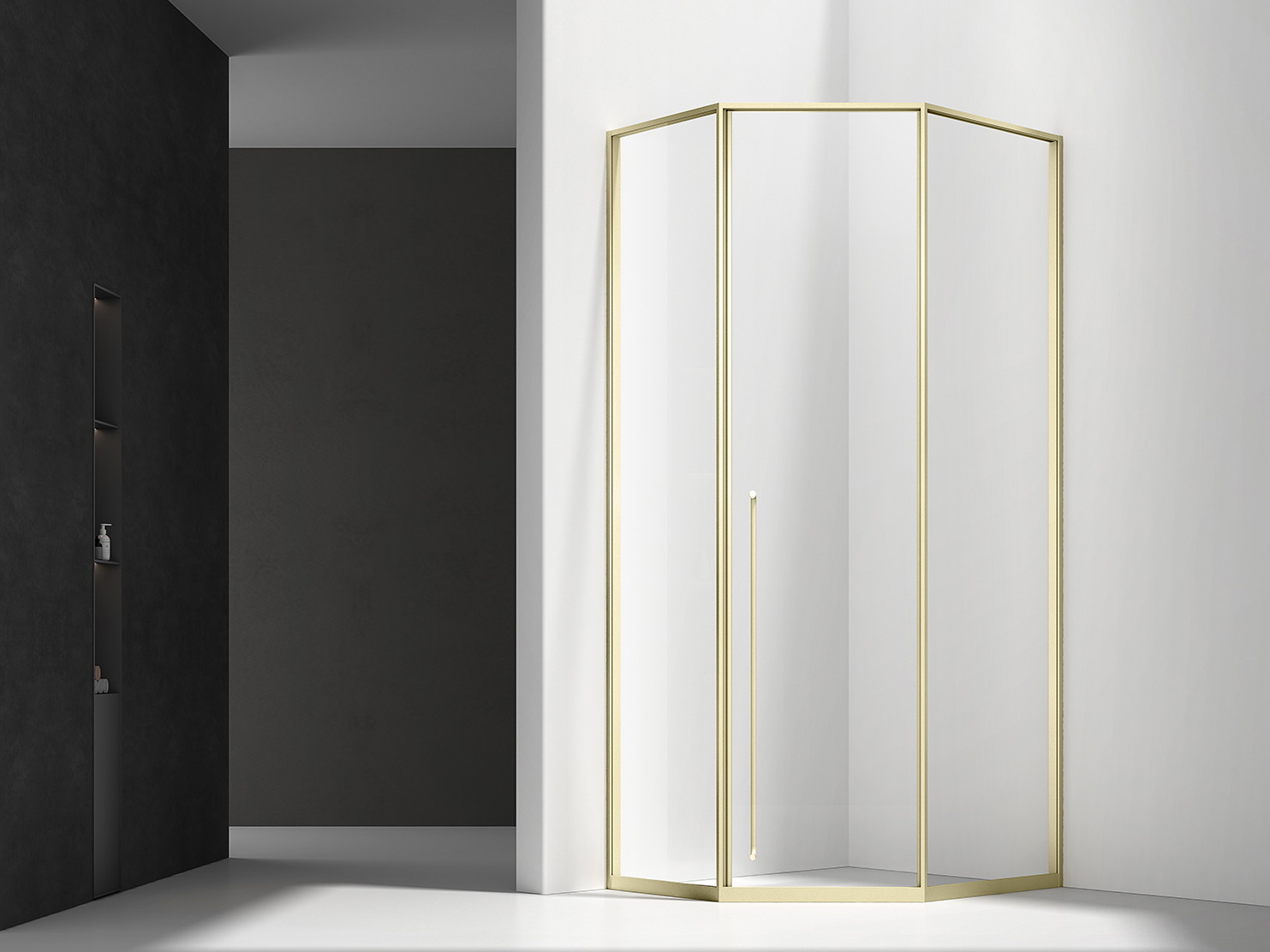 Corner shower enclosure panels meeting at the corner