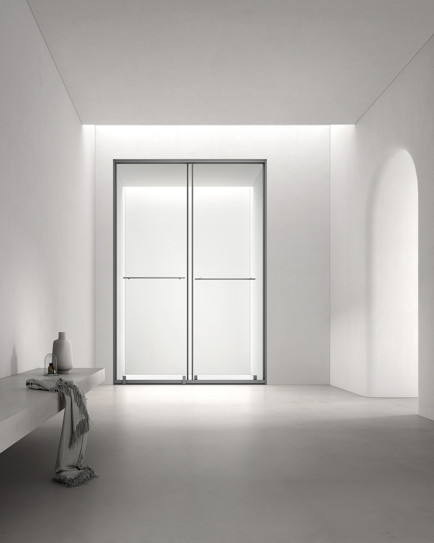 Corner enclosure configuration compared against the room opening