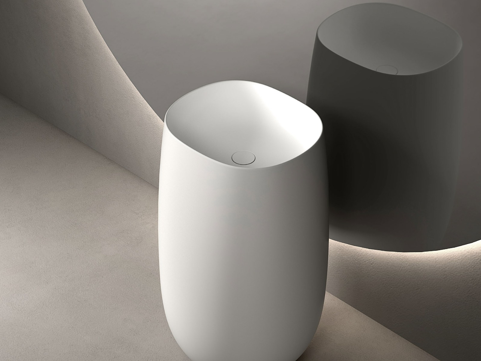 Powder room with a compact vessel basin