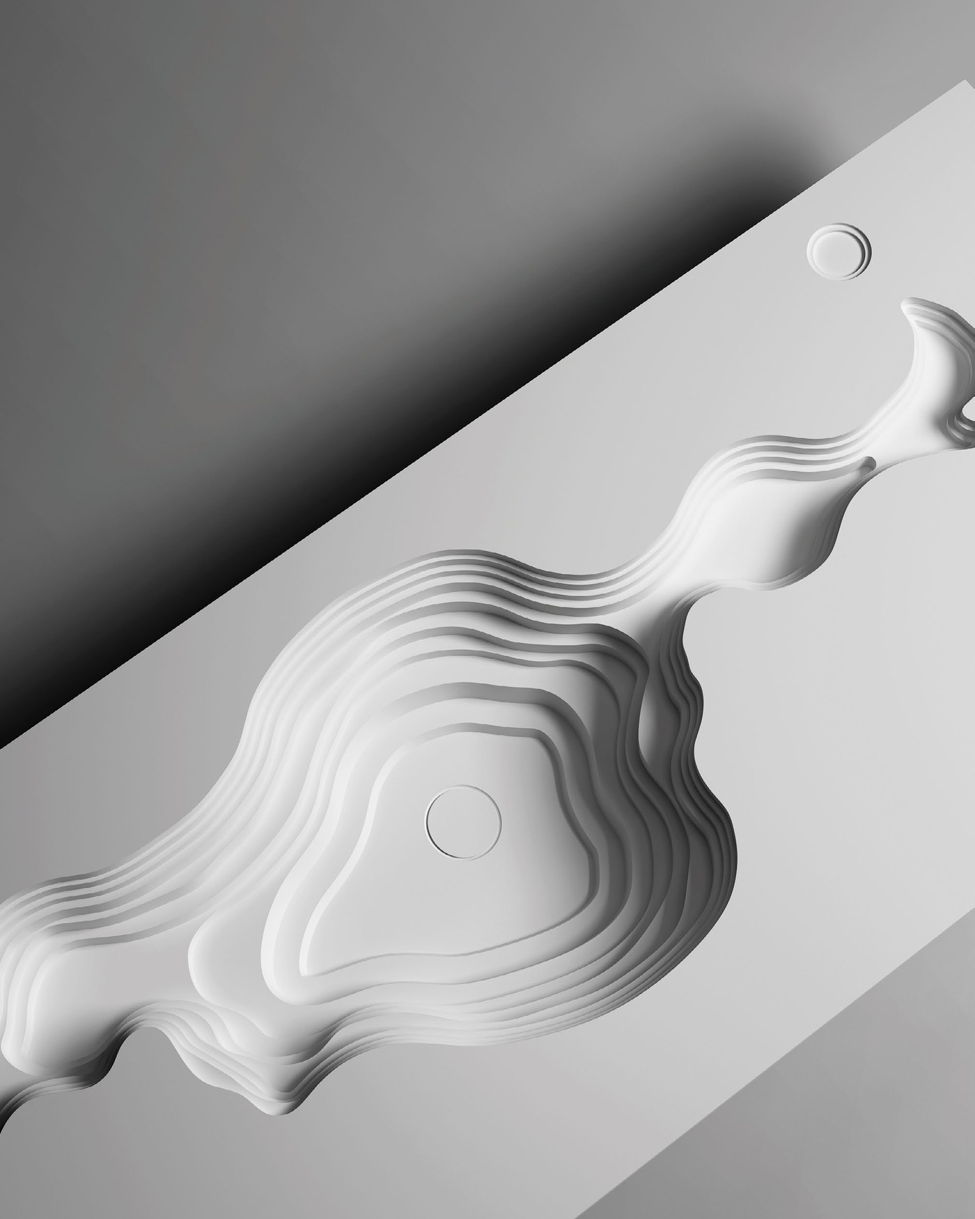 A close view of a basin sculpted surface and edge