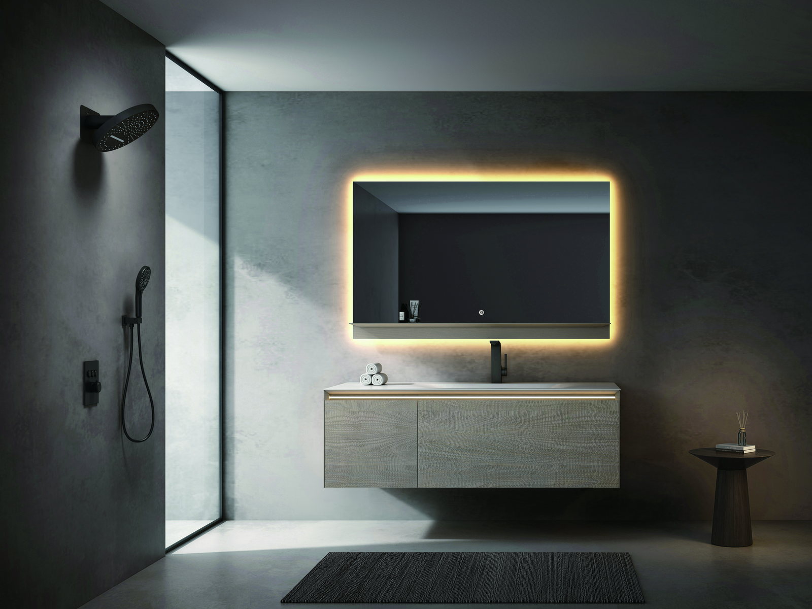 Integrated basin with a custom drain and tap layout