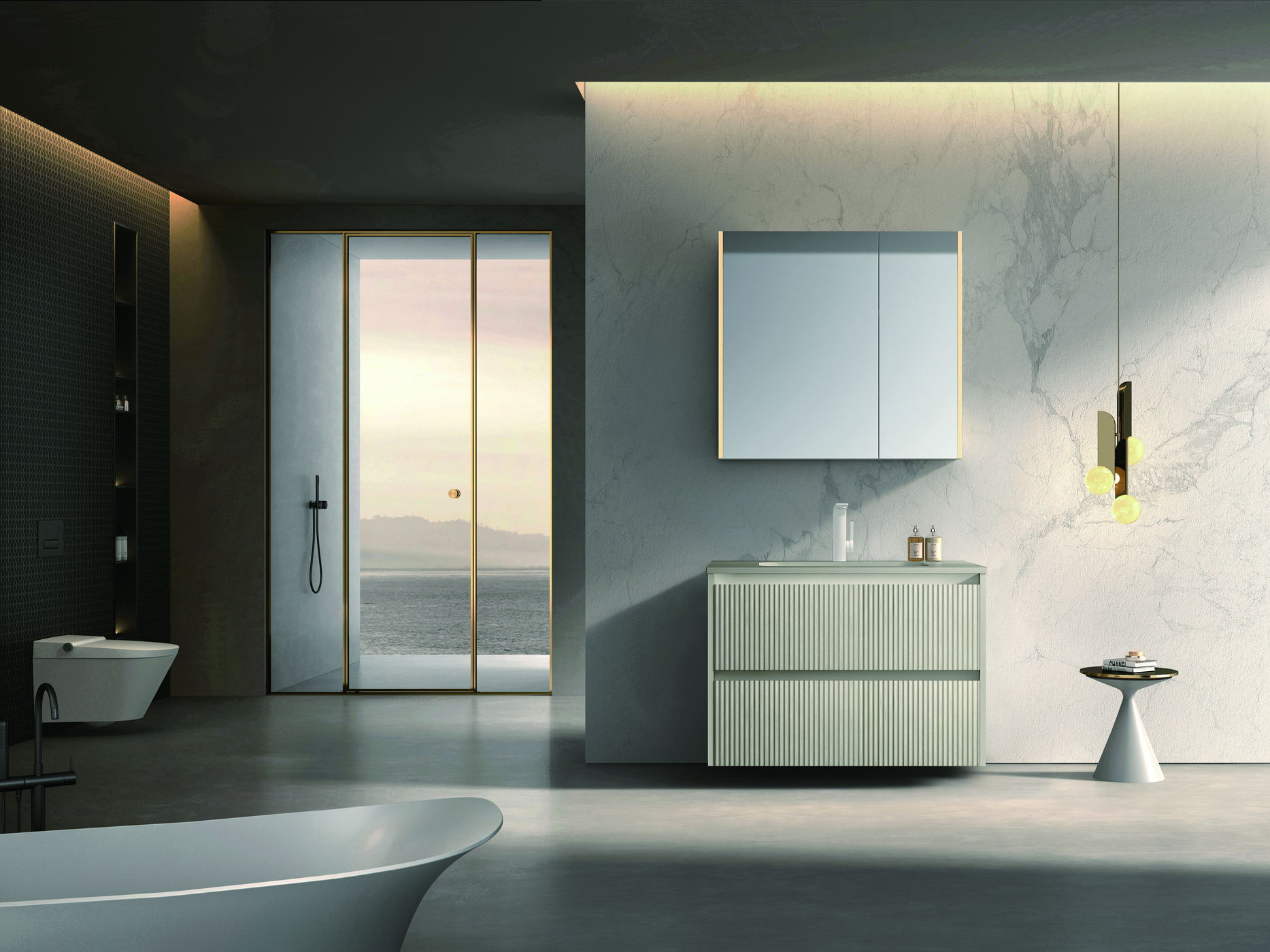 Residential double vanity with an integrated basin top