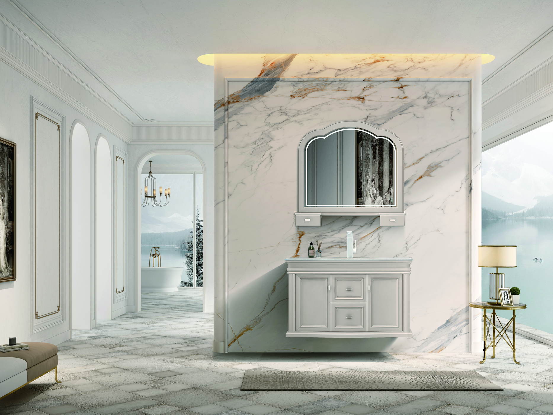 Retail fit-out with an integrated basin vanity