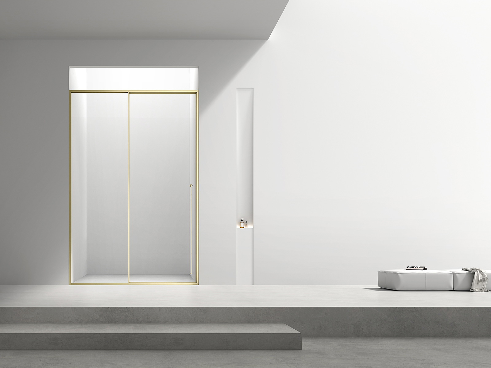 Custom frameless shower enclosure with clear glass panels
