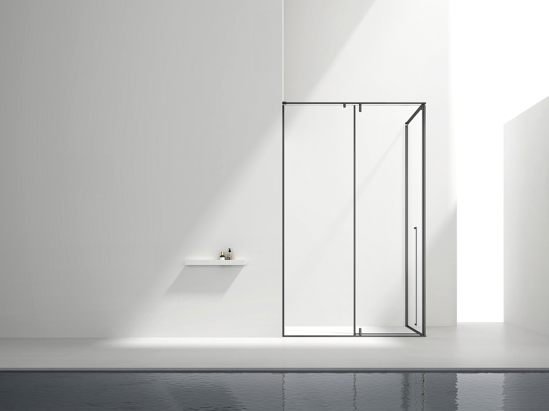 Bathroom display with a custom glass shower enclosure