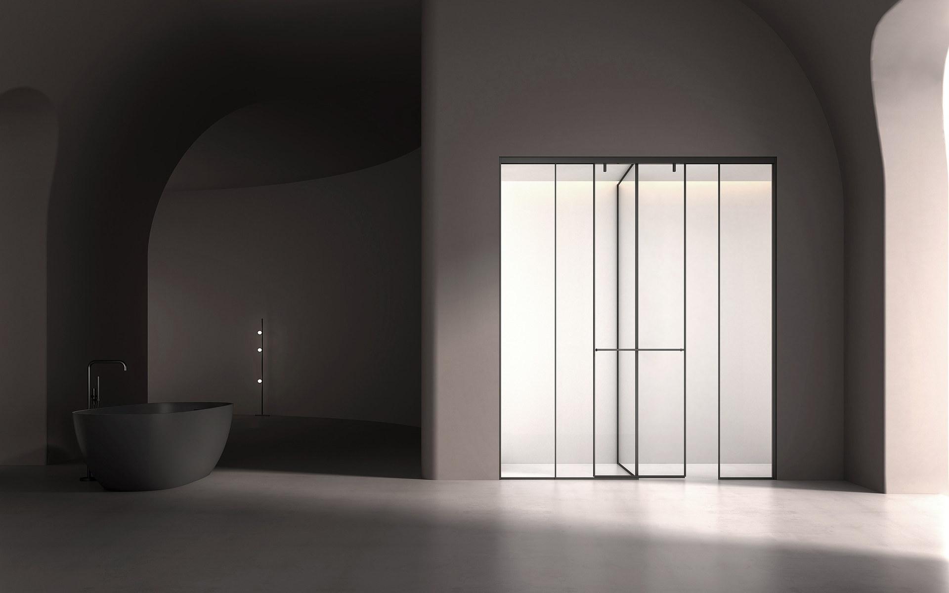 Custom shower enclosure fitted against a finished wall and floor